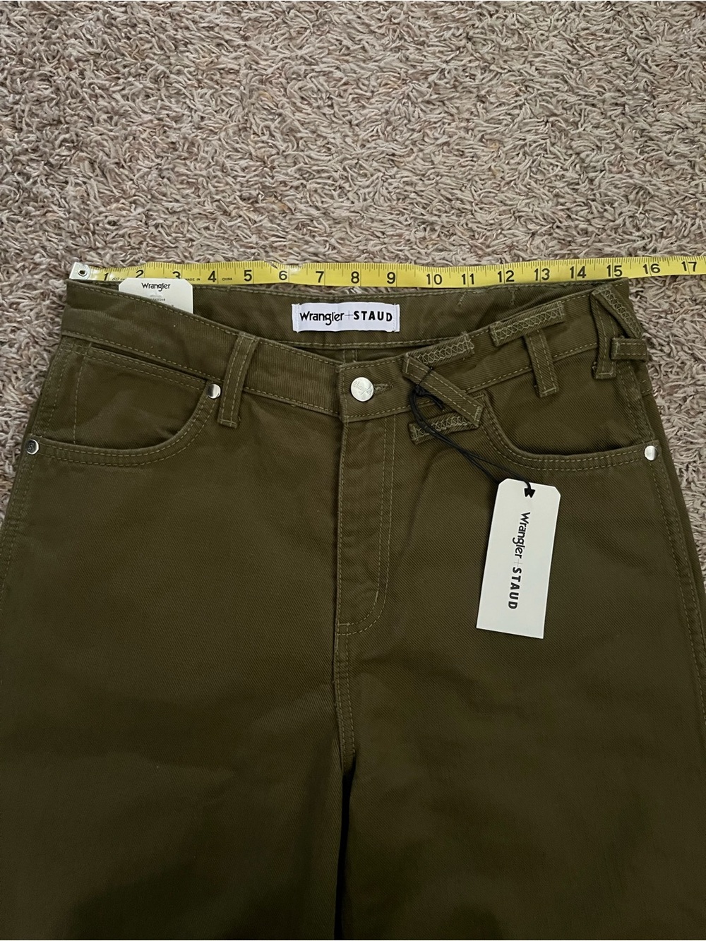 NWT STAUD X Wrangler The Loose WIde Leg Jean in Sergeant Sz 27 Army Green - Picture 12 of 15